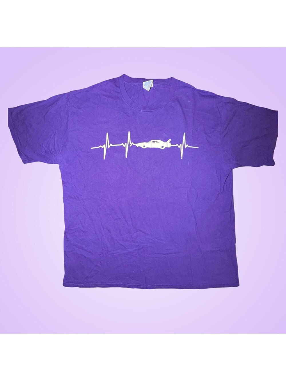 Port & Company Purple Race Car Heartbeat Graphic T Shirt Men's XL